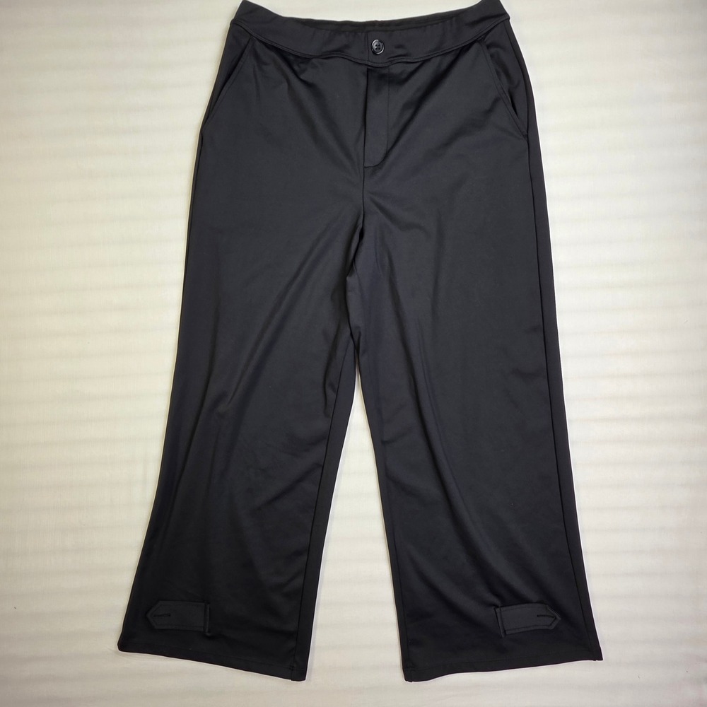 Halara Women Black Wide Leg Trousers Adjustable Hem Button Tab Pants Size M